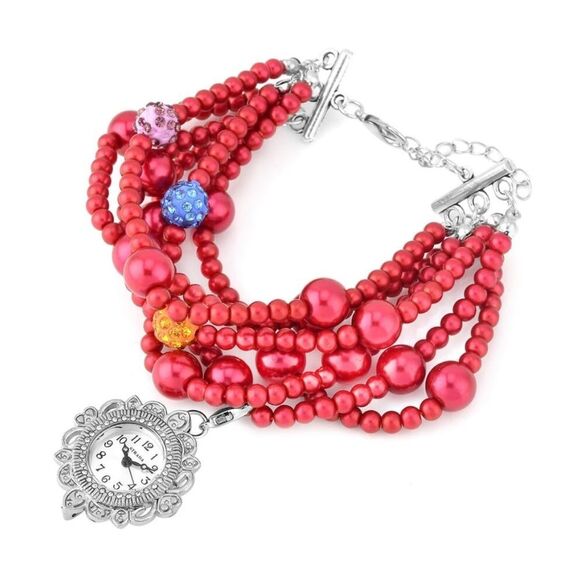 Strada Japanese Movement fuchsia glass and multi crystal beaded bracelet - Picture 1 of 8